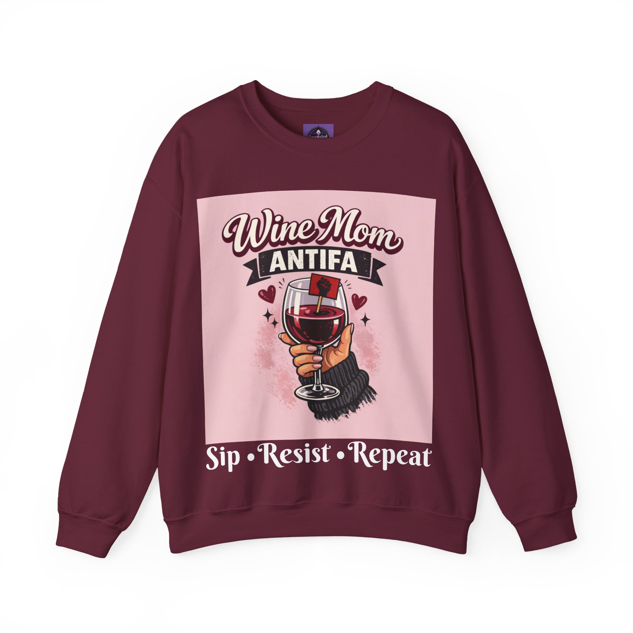 Wine Mom Antifa Sweatshirt | Sip, Resist, Repeat | Political Gift